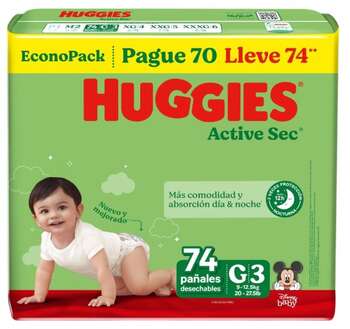 Pañales Huggies Active Sec G 74u