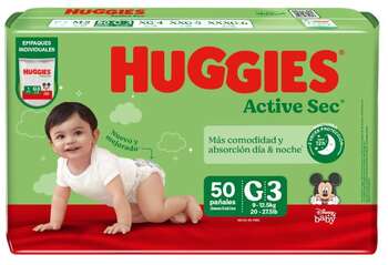 Pañales Huggies Active Sec G 50u