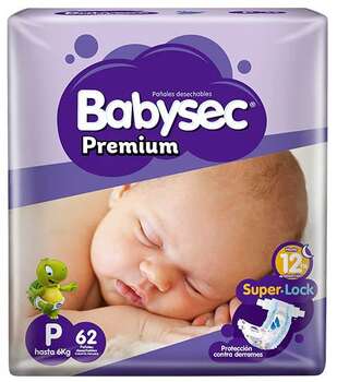 Pañales Babysec Premium P 62u